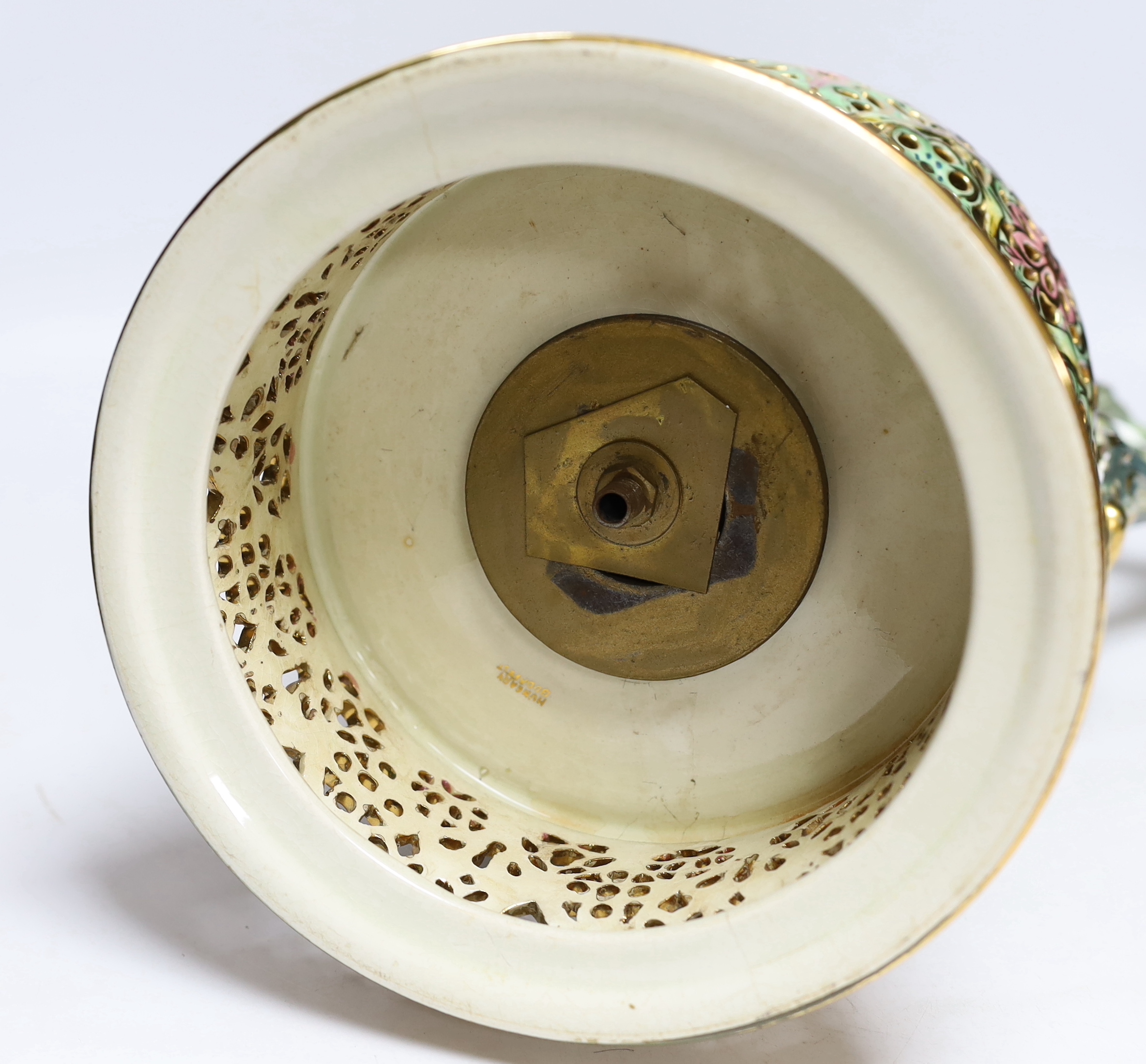 A large Fischer pierced pottery ewer, 53cm high